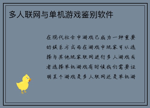 多人联网与单机游戏鉴别软件